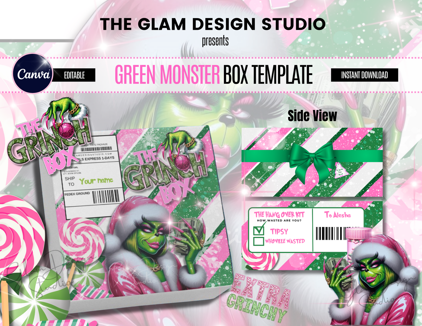 (Digital Product) Girl Baddie Green Monster Box Template