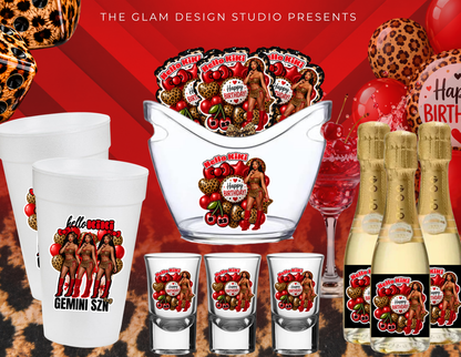 Custom Red Cheetah Birthday Party Favors Templates| Hello Kitty Girl Bundle