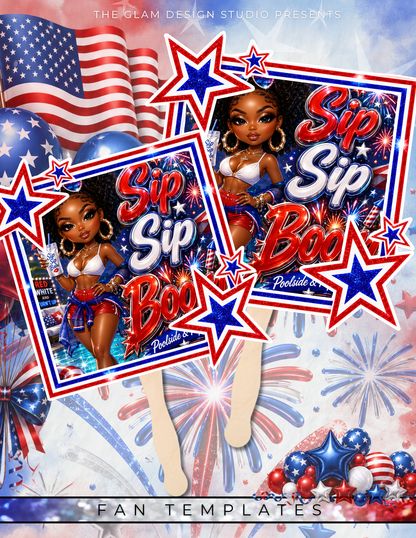 Red White & Tipsy 4th of July Canva Template Bundle | Adult Drink Pouch, Fan & Foam Cup Sticker Templates
