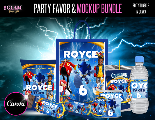 Character Party Favors Sonic Theme Party Digital Product, Canva Editable Templates