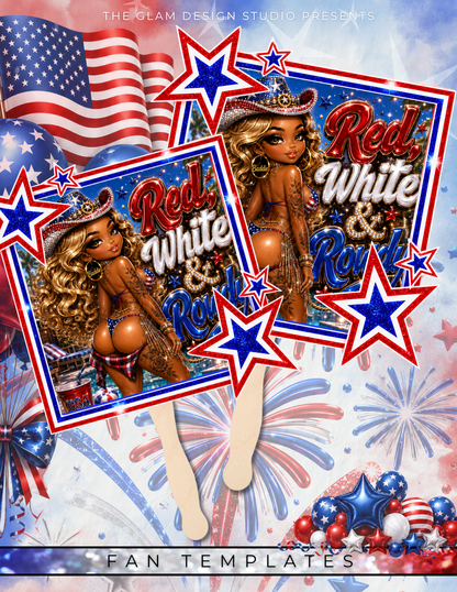 Red White & Tipsy 4th of July Canva Template Bundle | Adult Drink Pouch, Fan & Foam Cup Sticker Templates
