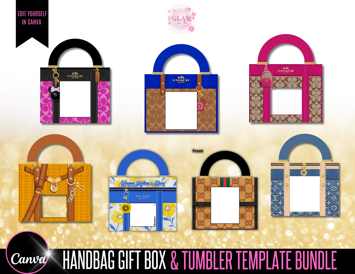 (7)Handbag Gift Box Template Bundle Purse Template Bundle, DIY Purse Template, Designer Handbag Gift Box, Canva Template, PNG File, Vending Machine