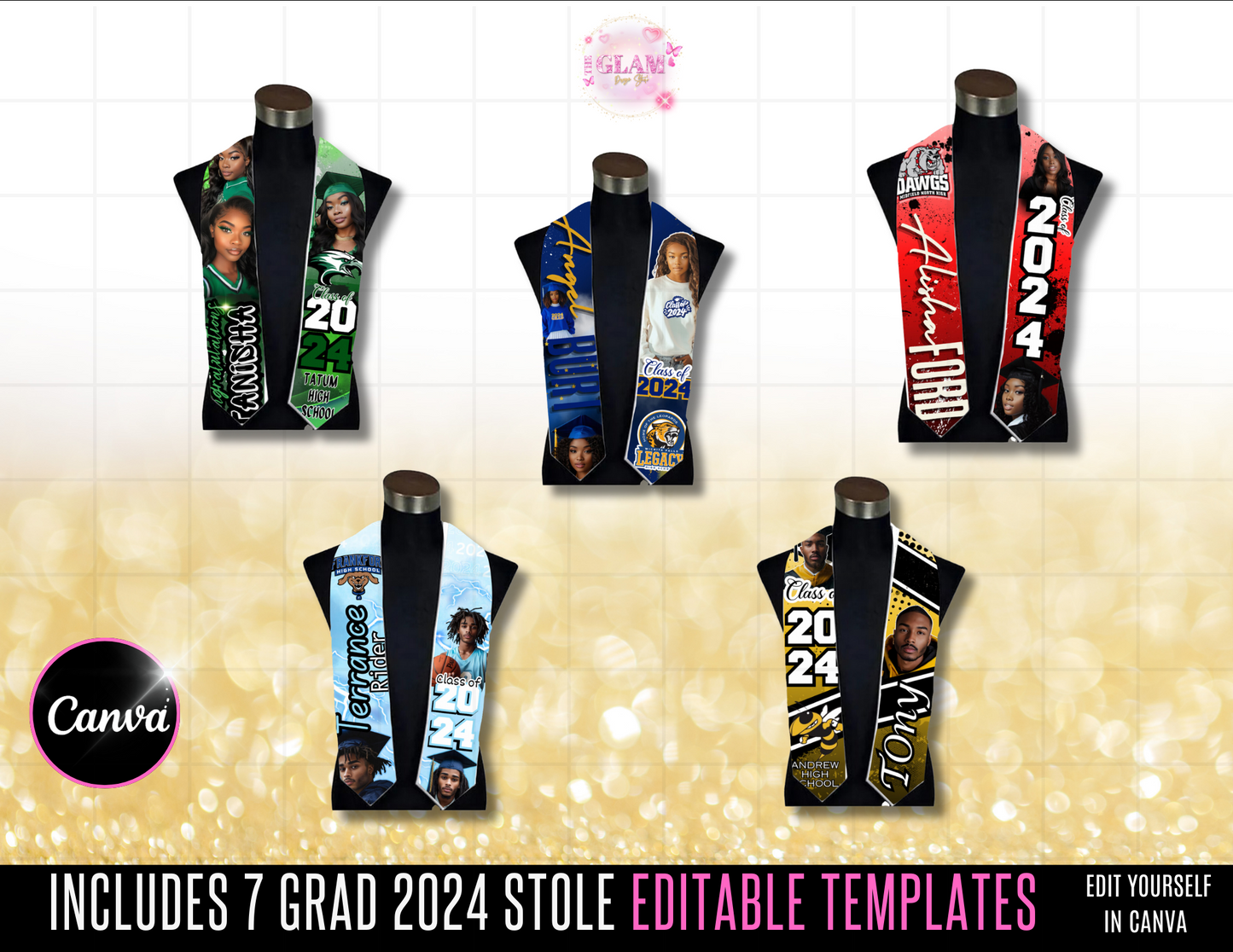 2024 Graduation Stole Editable Template Bundle Digital File