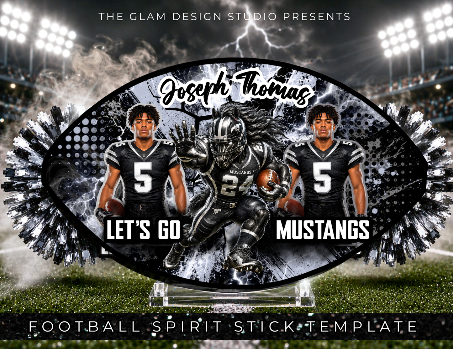 12 Football Spirit Stick Canva Templates | Editable Custom Cheer Spirit Stick Template | Sports Mom DIY Digital Download