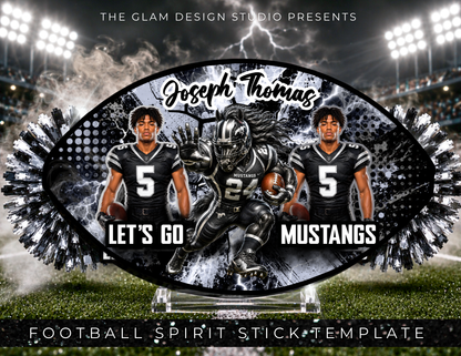 12 Football Spirit Stick Canva Templates | Editable Custom Cheer Spirit Stick Template | Sports Mom DIY Digital Download