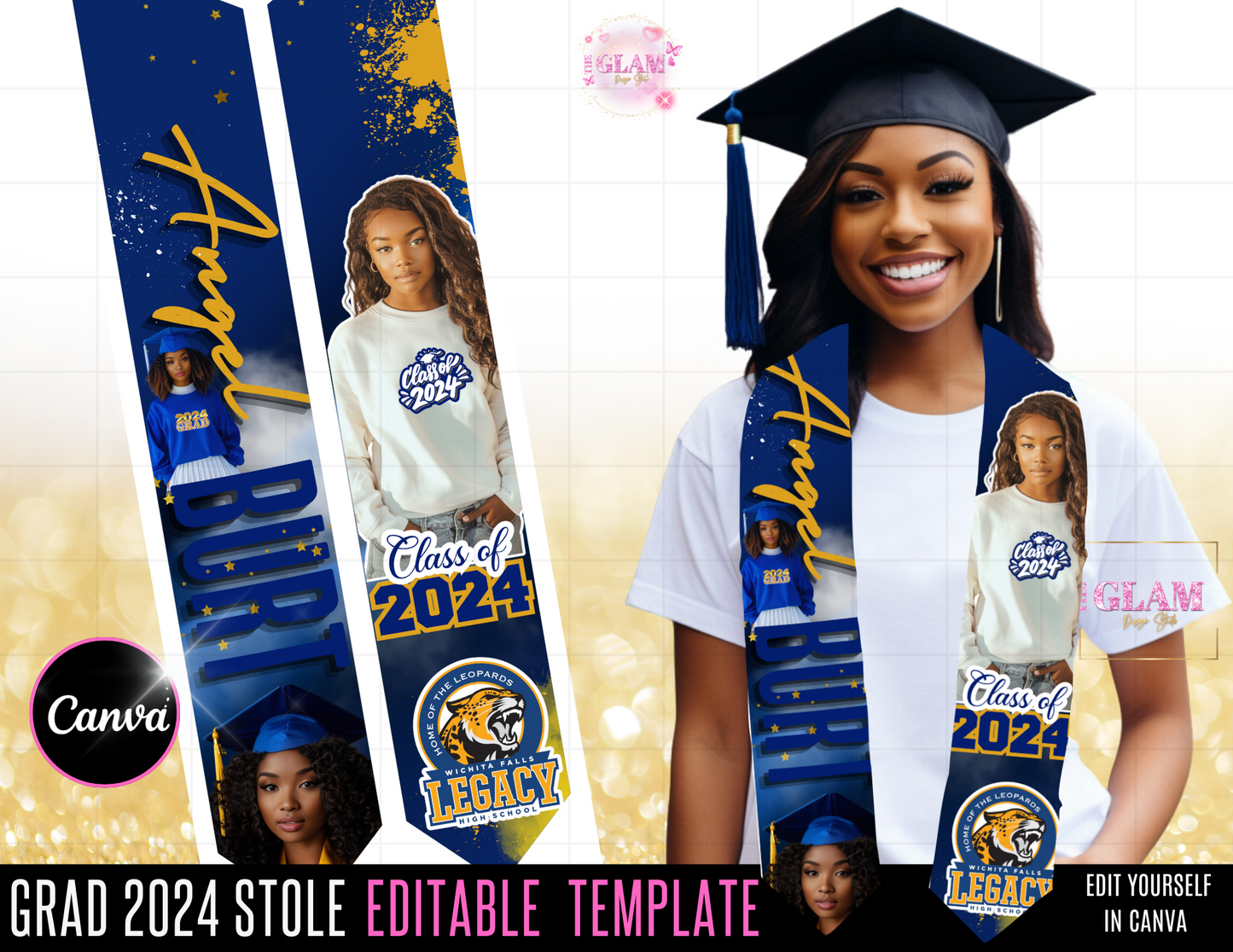 2024 Graduation Stole Editable Template Bundle Digital File