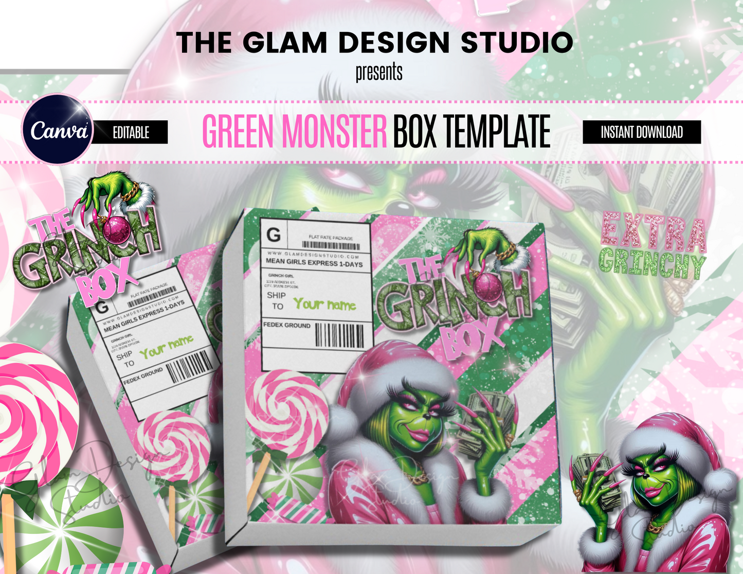 (Digital Product) Girl Baddie Green Monster Box Template