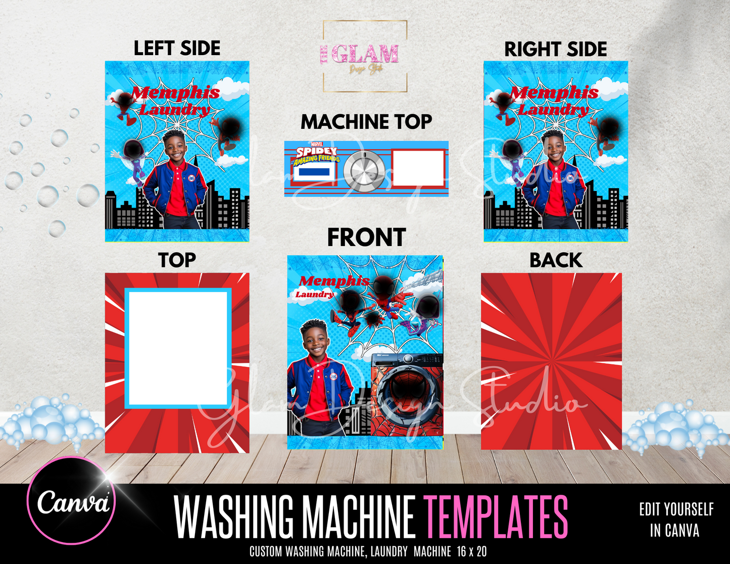 Spidey Easter Basket Washing Machine Editable Canva Templates (Digital Download)