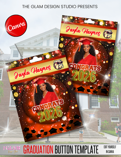 Oversized Graduation Button Template Bundle 2026 Canva Editable Senior Photo Buttons Red Blue Green Grad Designs Digital Download