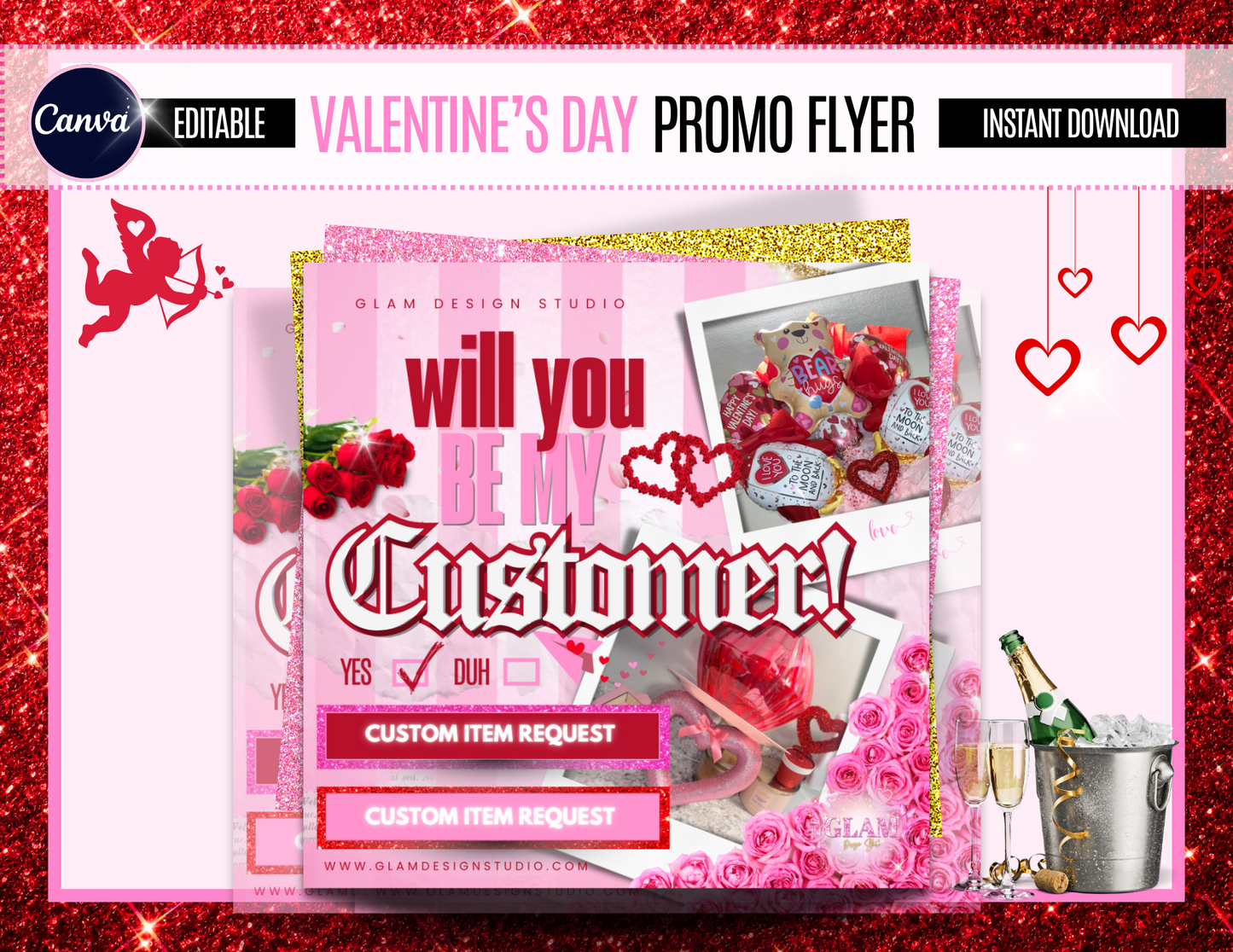 Instagram Promo Flyer 1 Editable Canva Template, Valentines Day