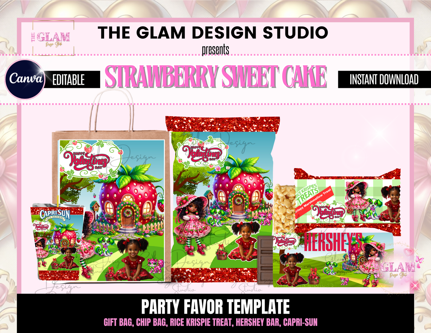 Strawberry Sweetcake Box Canva Editable Template Bundle