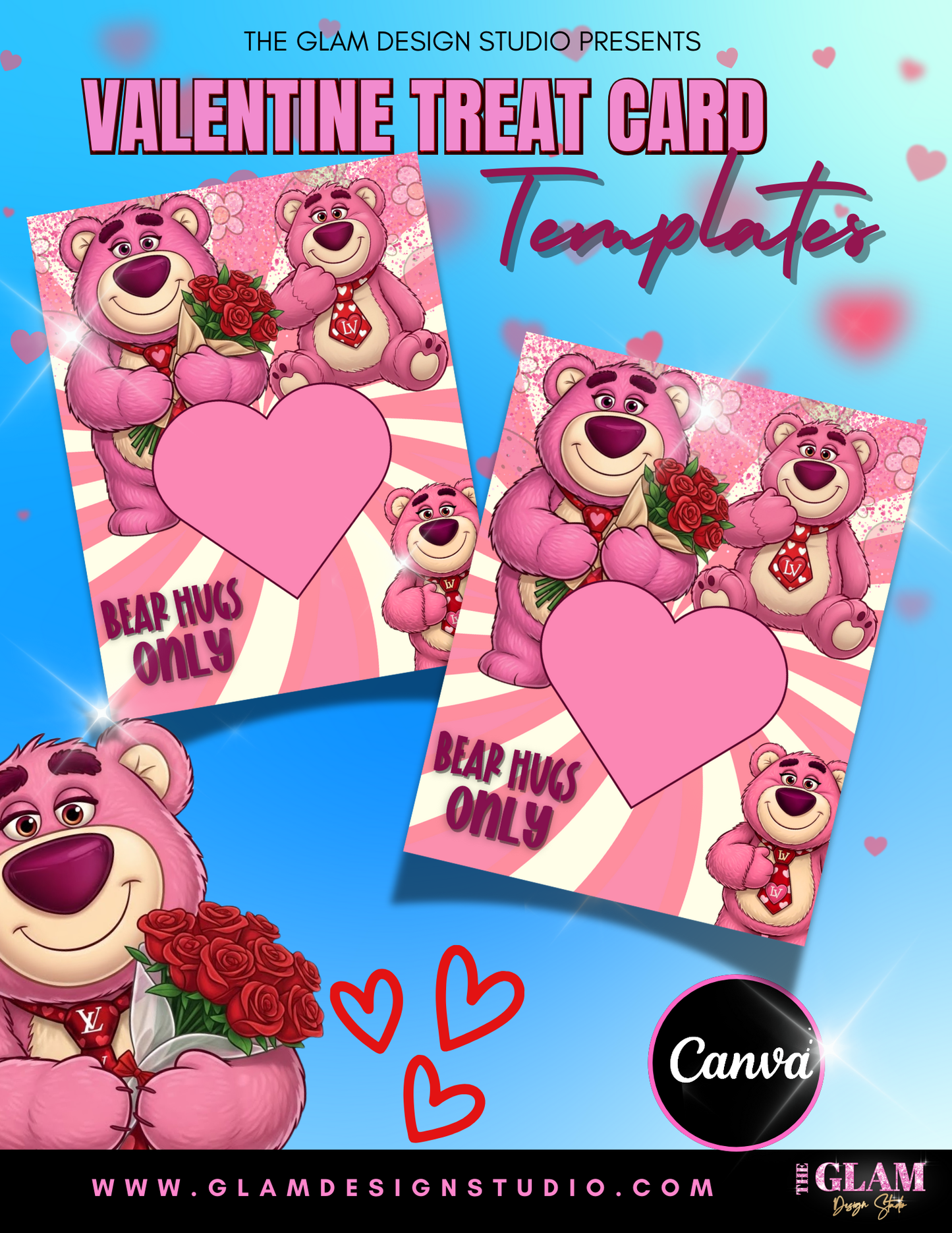 Luxe Valentine Treat Card Template Bundle | Canva Editable Heart Candy Box Holder Cards | Instant Download