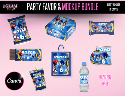 Character Party Favors Sonic Theme Party Digital Product, Canva Editable Templates