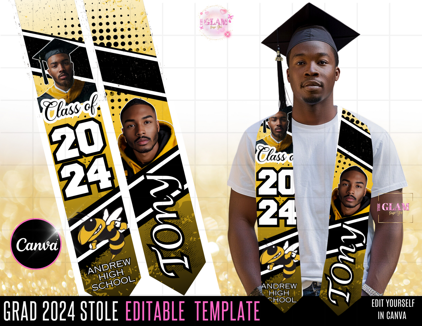 2024 Graduation Stole Editable Template Bundle Digital File