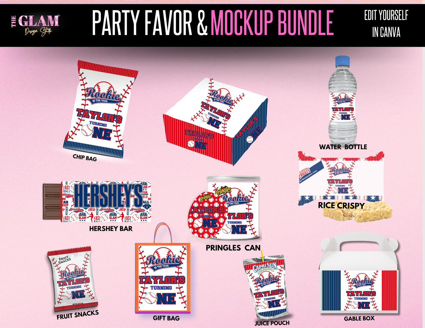 Mega Bundle Baseball Rookie of the Year Birthday Party Theme Digital Product, Canva Theme Editable Templates