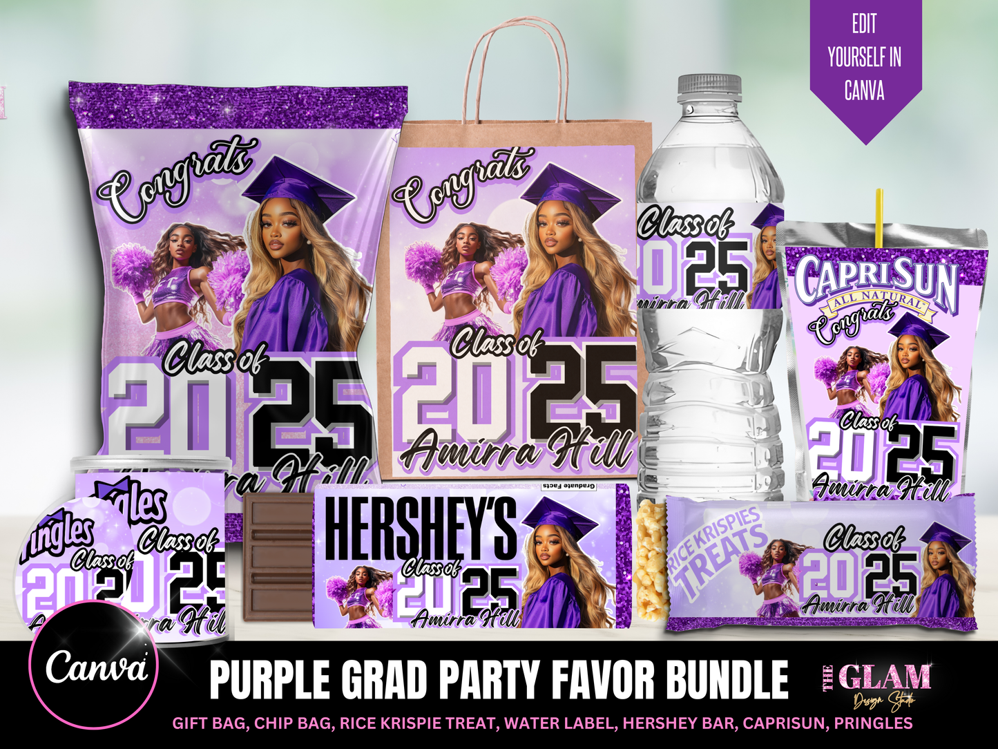 Grad Purple Grad Party Favor Bundle Digital Canva Template