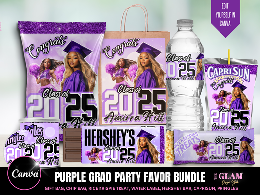 Grad Purple Grad Party Favor Bundle Digital Canva Template
