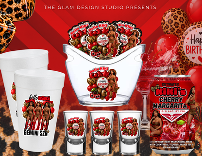 Custom Red Cheetah Birthday Party Favors Templates| Hello Kitty Girl Bundle