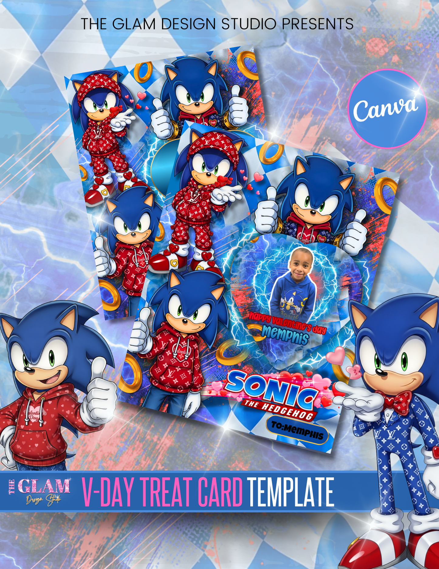 Blue Speed Character Valentine Treat Card Template | Boys Valentine Favor | Canva Editable Digital Download