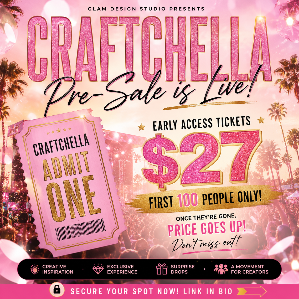 Pre-SALE Craftchella Sports SZN Challenge™ 2026
3-Day Virtual Crafting Experience
🏈📣🎒 August 10–12, 2026 | 7:00 PM Central Nightly