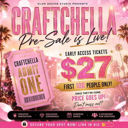 Pre-SALE Craftchella Sports SZN Challenge™ 2026
3-Day Virtual Crafting Experience
🏈📣🎒 August 10–12, 2026 | 7:00 PM Central Nightly