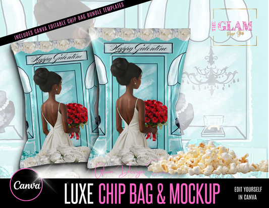 Luxe Valentine Chip Bag Template + Mockup | Canva Editable | Glam Design