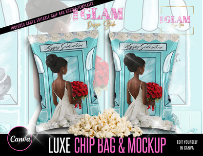 Luxe Valentine Chip Bag Template + Mockup | Canva Editable | Glam Design