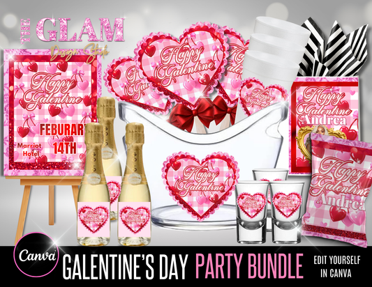 Galentine Cherry hearts Canva Templates