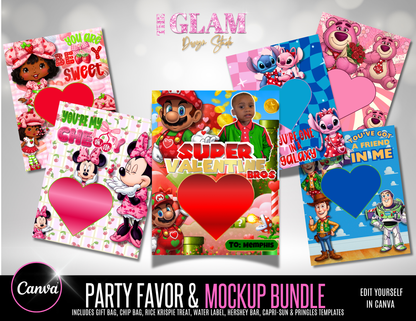 Luxe Valentine Treat Card Template Bundle | Canva Editable Heart Candy Box Holder Cards | Instant Download