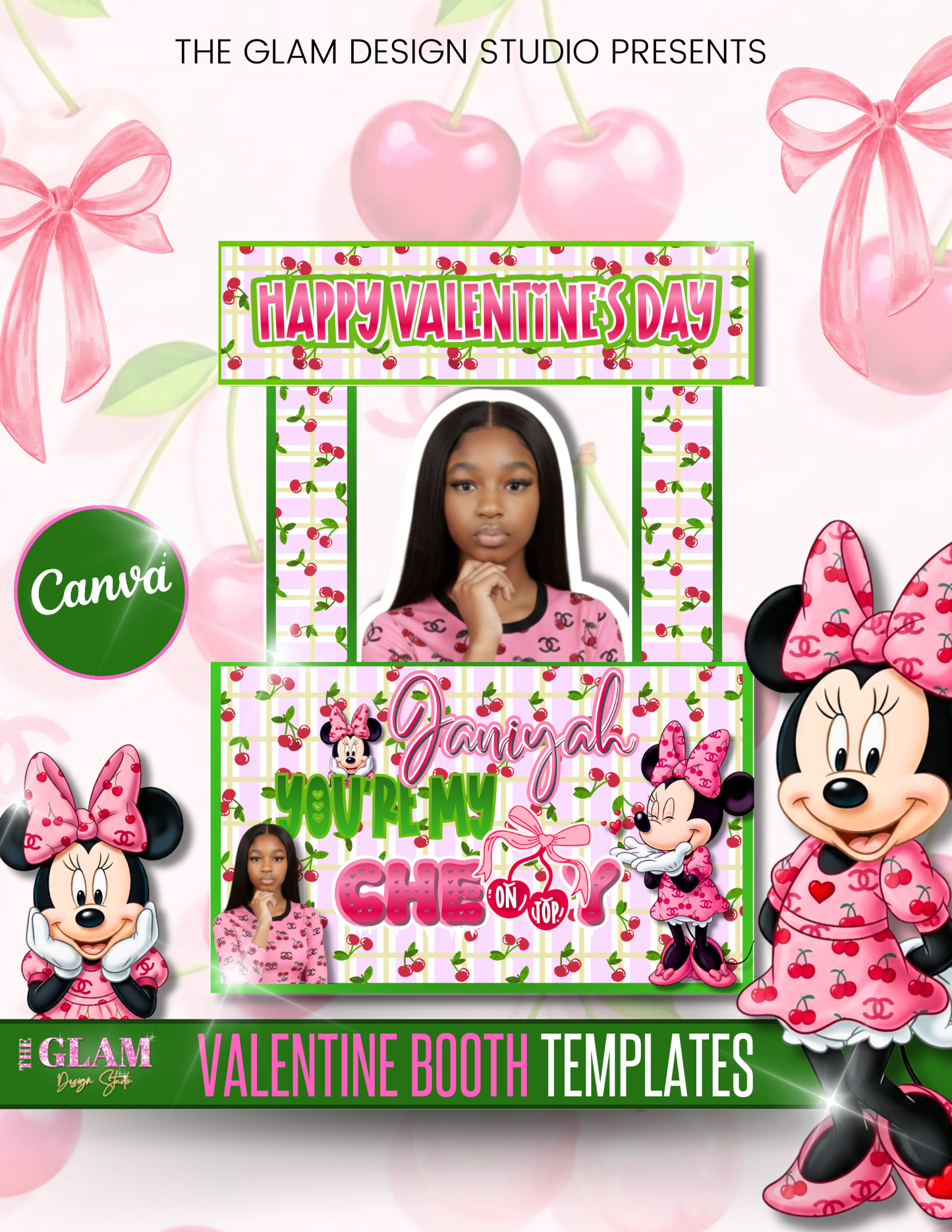 Cherry Valentine Photo Booth Templates | Canva Editable “You’re My Cherry on Top” Booth Decor