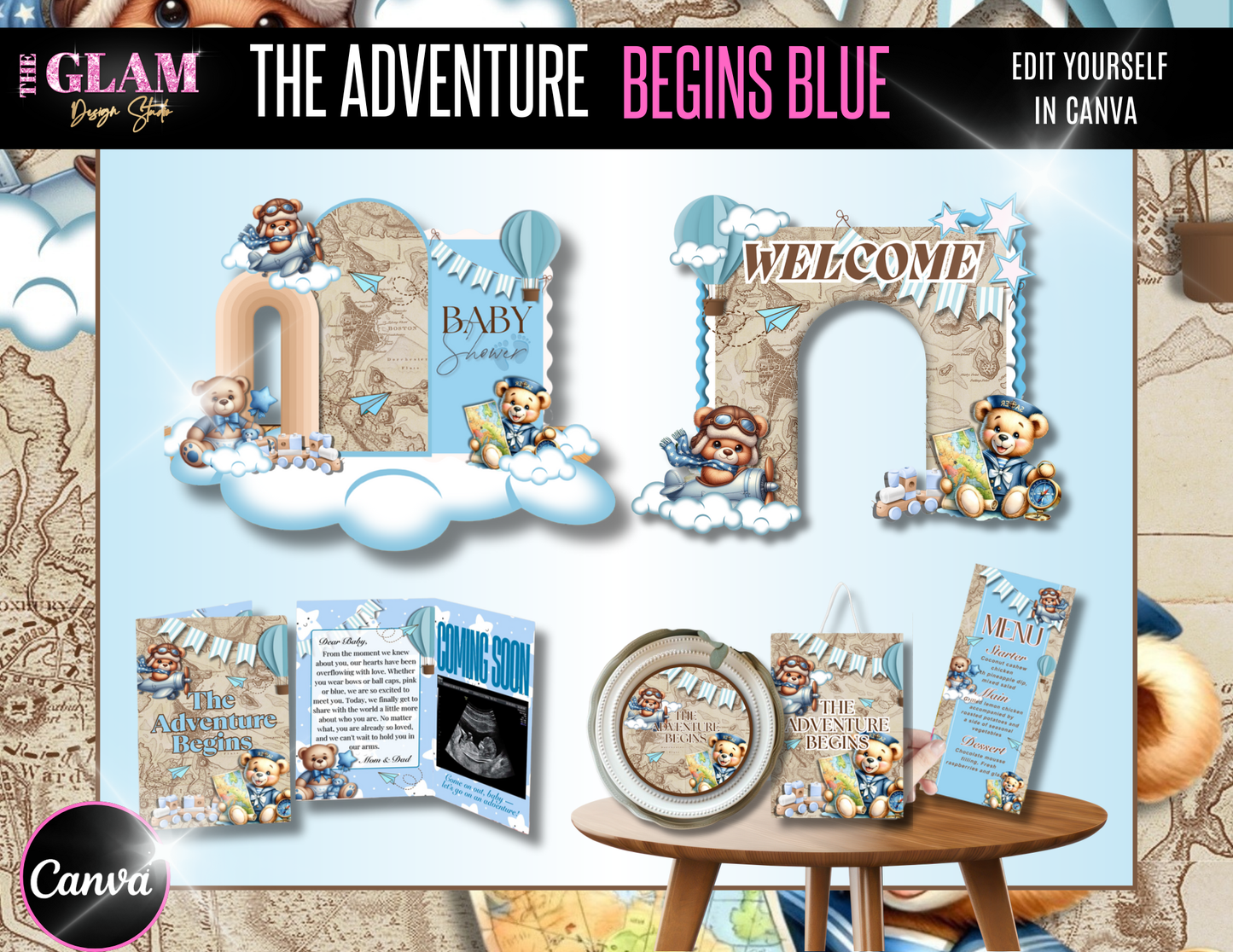 Ultimate Bundle of Joy (PLR) – 13 Canva-Editable Baby Shower + Gender Reveal Template Sets