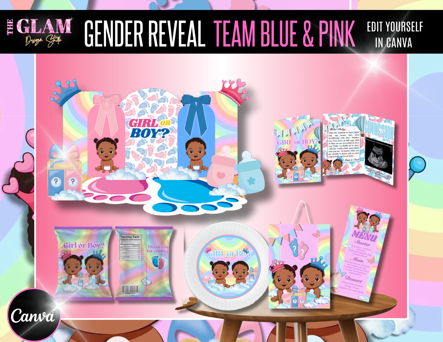 Ultimate Bundle of Joy (PLR) – 13 Canva-Editable Baby Shower + Gender Reveal Template Sets