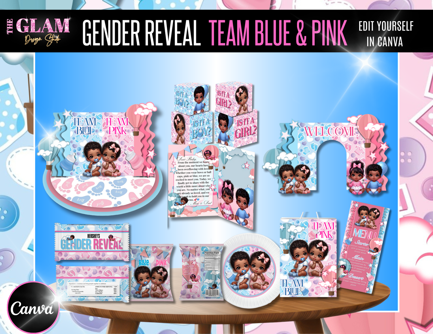 Ultimate Bundle of Joy (PLR) – 13 Canva-Editable Baby Shower + Gender Reveal Template Sets