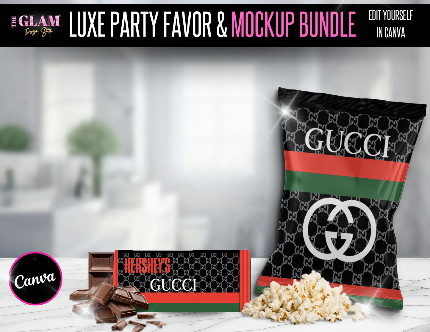 King (men) Luxury Designer Chip Bag & Hershey Bar Bundle 8 (Canva Editable Templates)