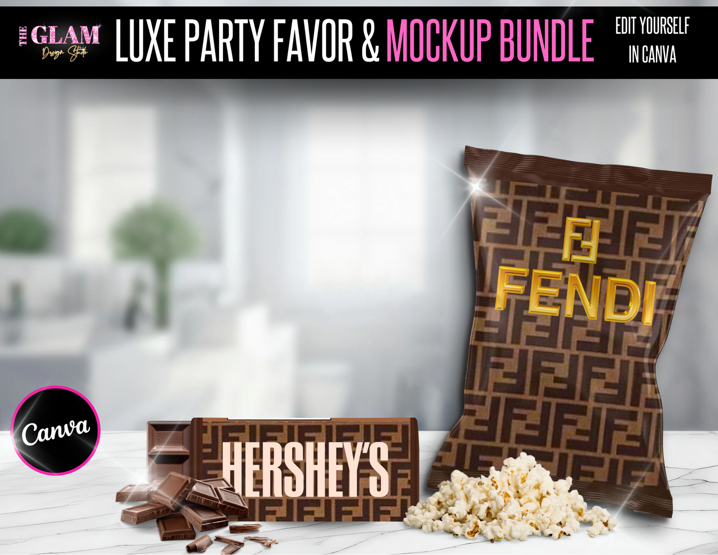 King (men) Luxury Designer Chip Bag & Hershey Bar Bundle 8 (Canva Editable Templates)
