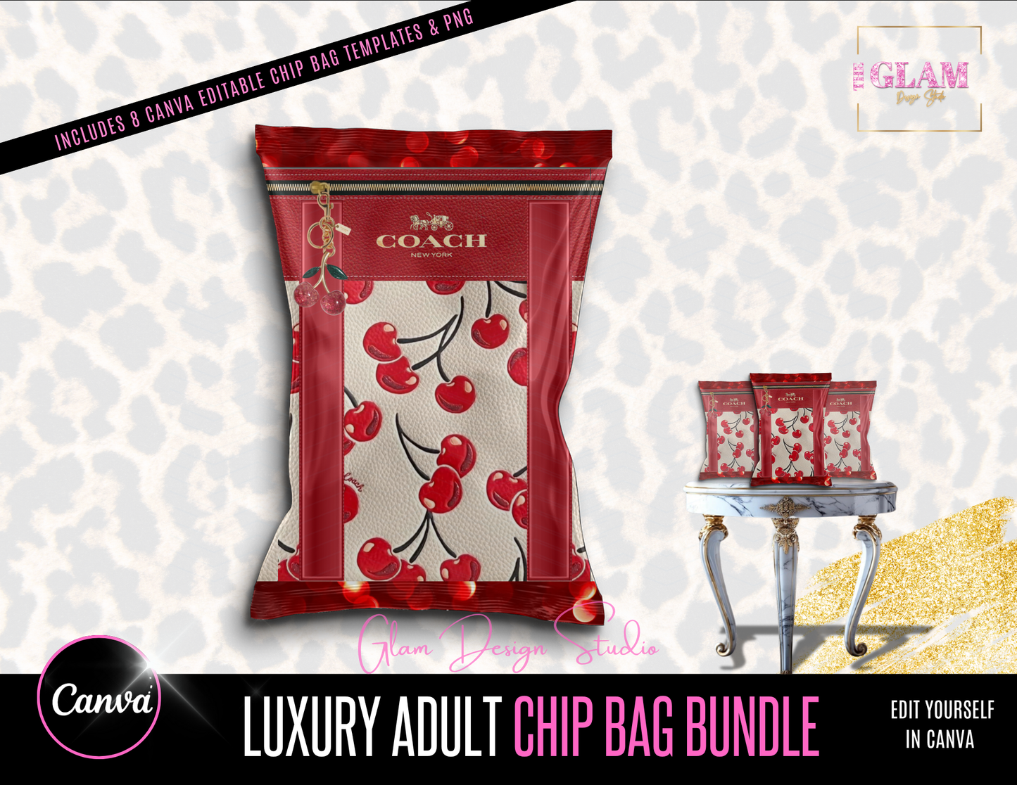 Luxury Designer Chip Bag Bundle 8 (Canva Editable Templates)