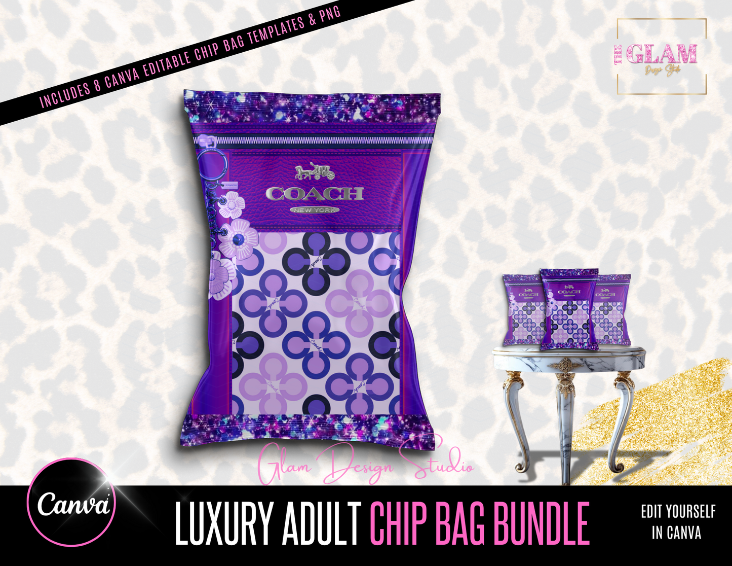 Luxury Designer Chip Bag Bundle 8 (Canva Editable Templates)