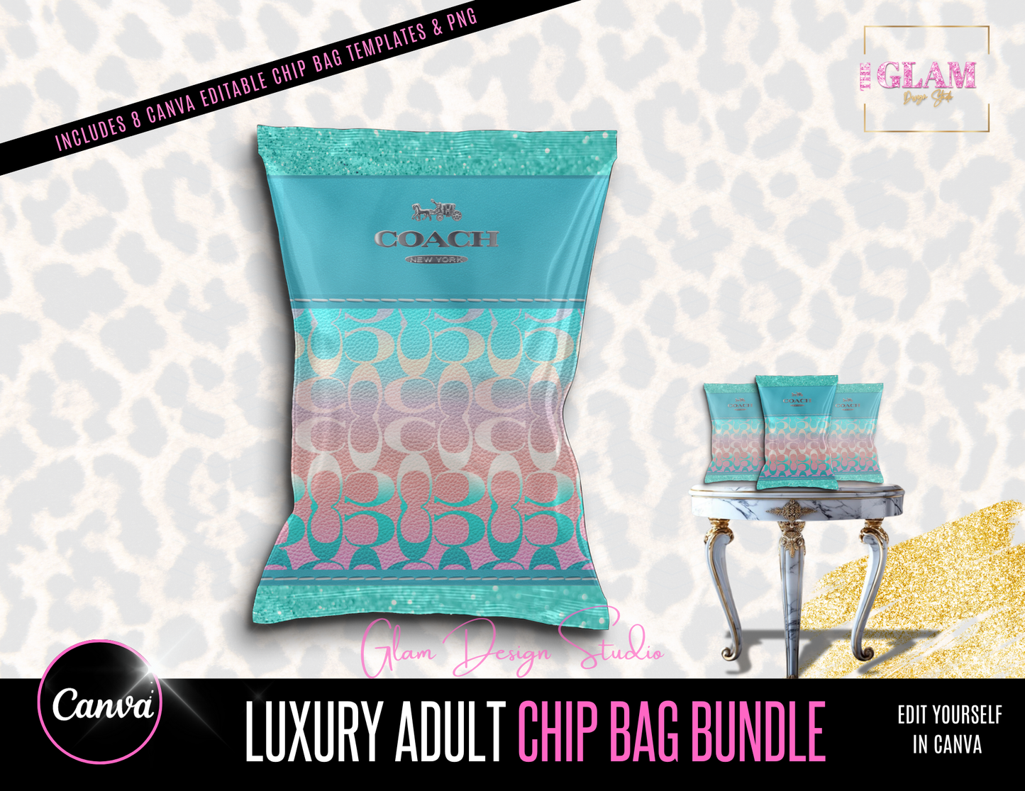 Luxury Designer Chip Bag Bundle 8 (Canva Editable Templates)
