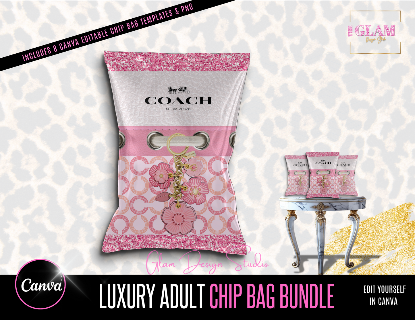 Luxury Designer Chip Bag Bundle 8 (Canva Editable Templates)