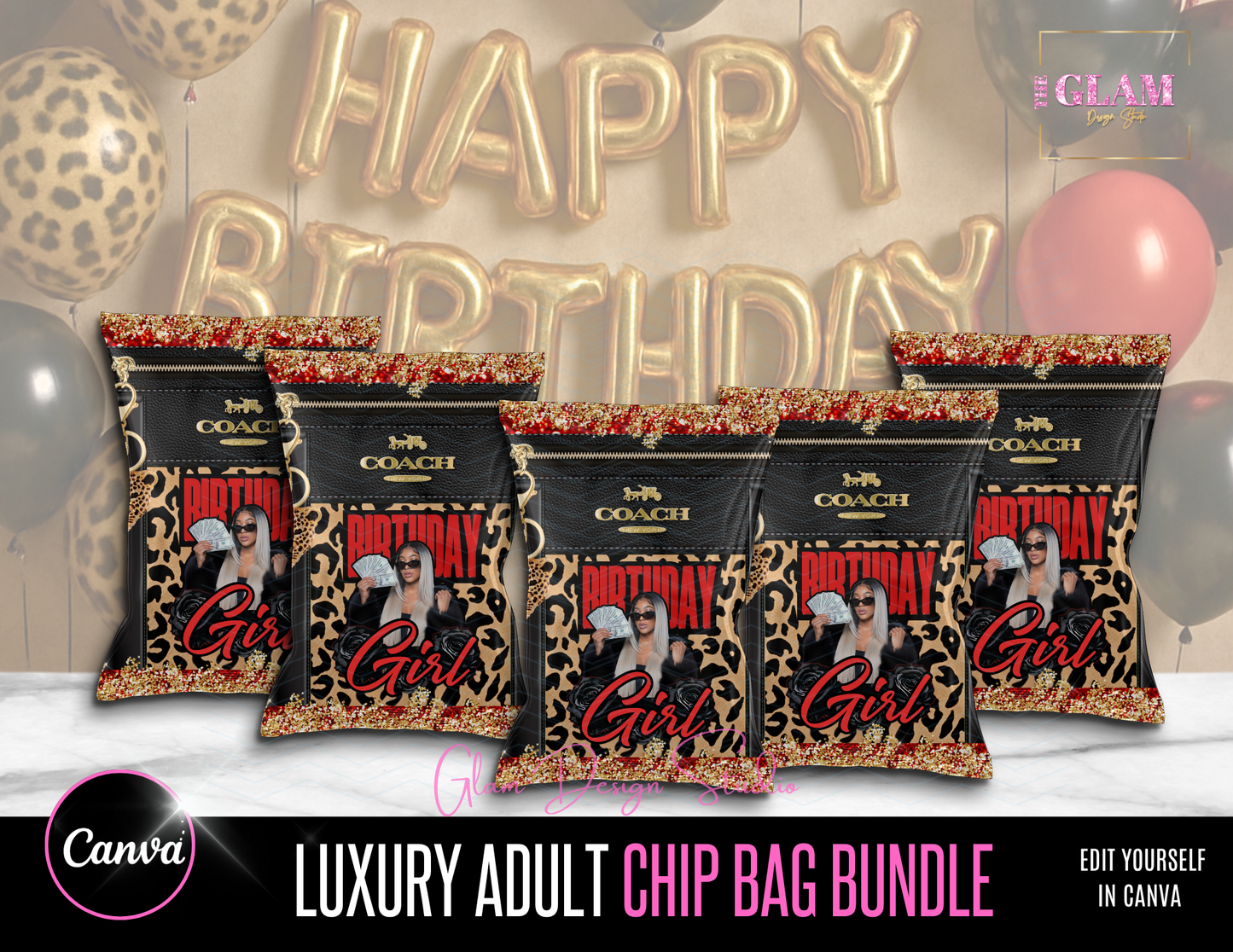 Luxury Designer Chip Bag Bundle 8 (Canva Editable Templates)