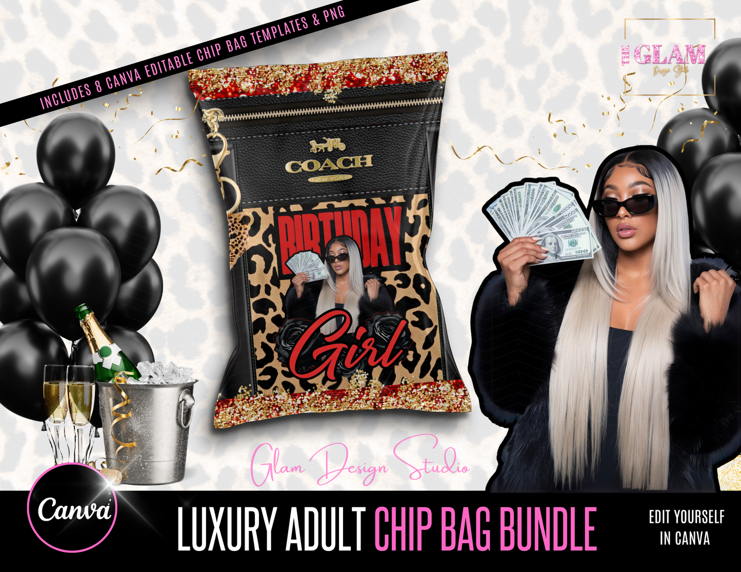 Luxury Designer Chip Bag Bundle 8 (Canva Editable Templates)