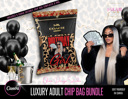 Luxury Designer Chip Bag Bundle 8 (Canva Editable Templates)