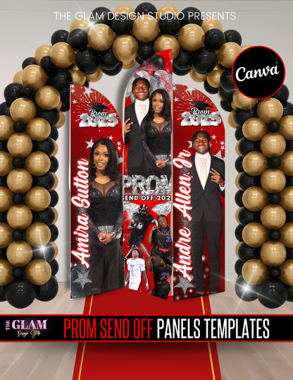 Prom Send Off Panel Template 2026 | Canva Editable Red & Black Graduation Photo Board Design | Hobby Lobby Arch Panel Backdrop