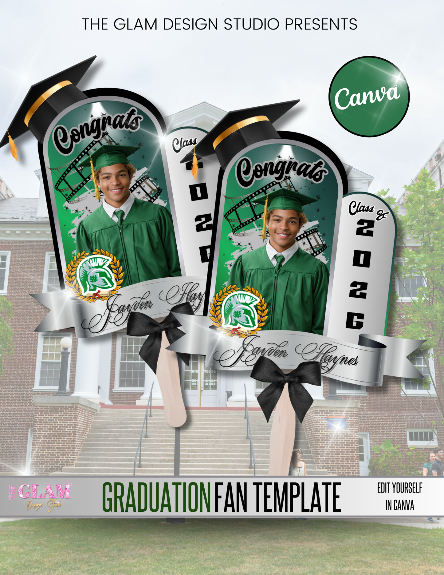 Graduation Hand Fan Template 2026 | Editable Canva Grad Fan Design | Custom Photo Senior Fan Digital Download for Crafters