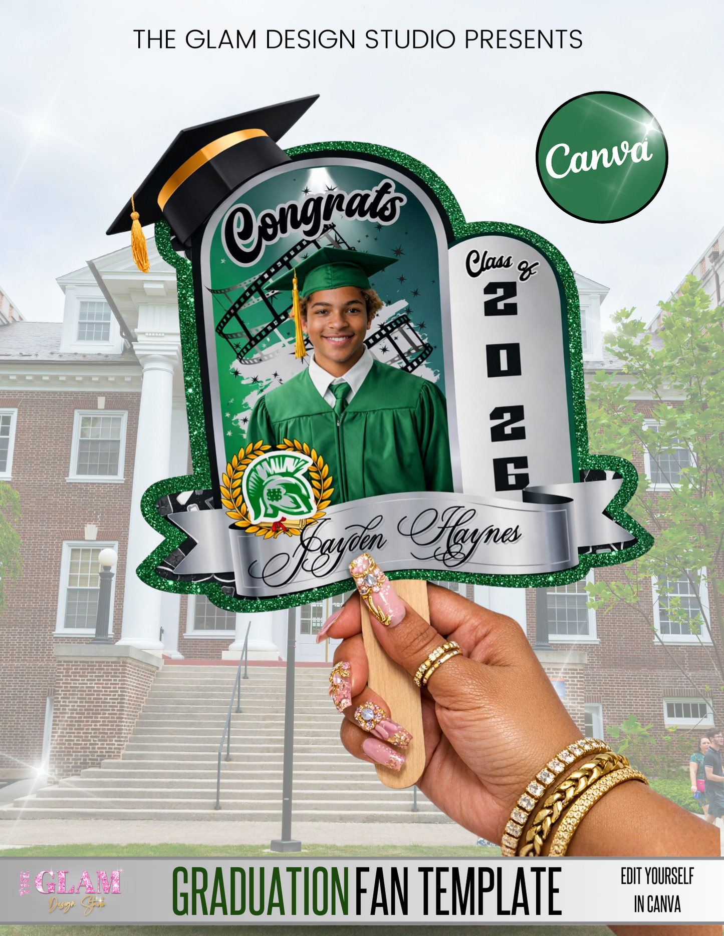Graduation Hand Fan Template 2026 | Editable Canva Grad Fan Design | Custom Photo Senior Fan Digital Download for Crafters