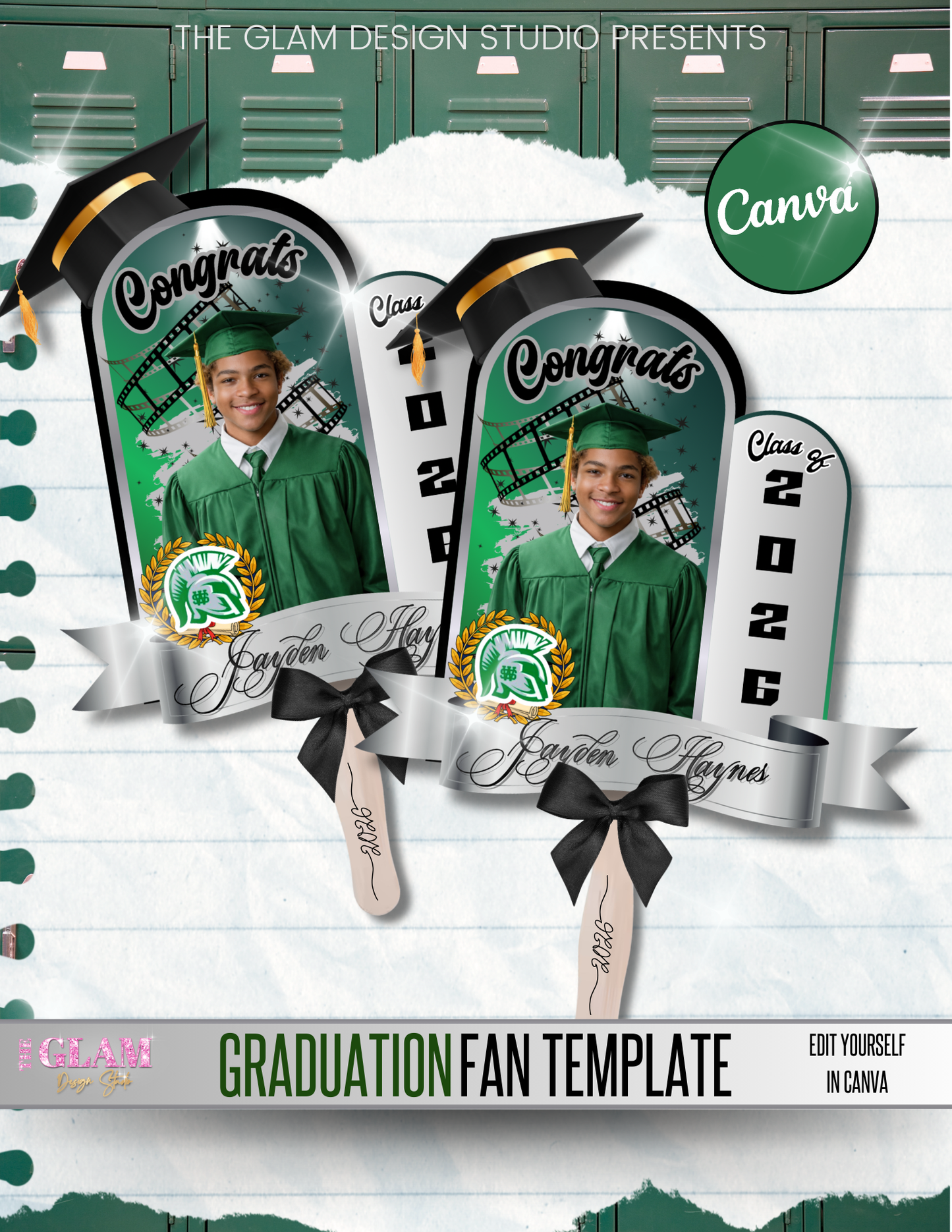 Graduation Hand Fan Template 2026 | Editable Canva Grad Fan Design | Custom Photo Senior Fan Digital Download for Crafters