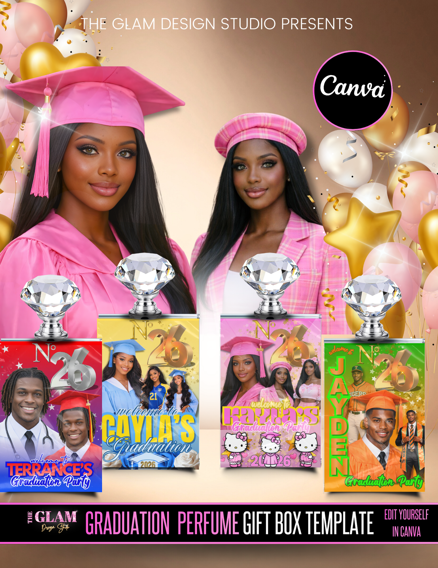 Graduation Perfume Gift Box Template Canva Editable | Graduation Party Favor Box | Custom Grad Perfume Cologne Gift Box | Grad Party Decor Template