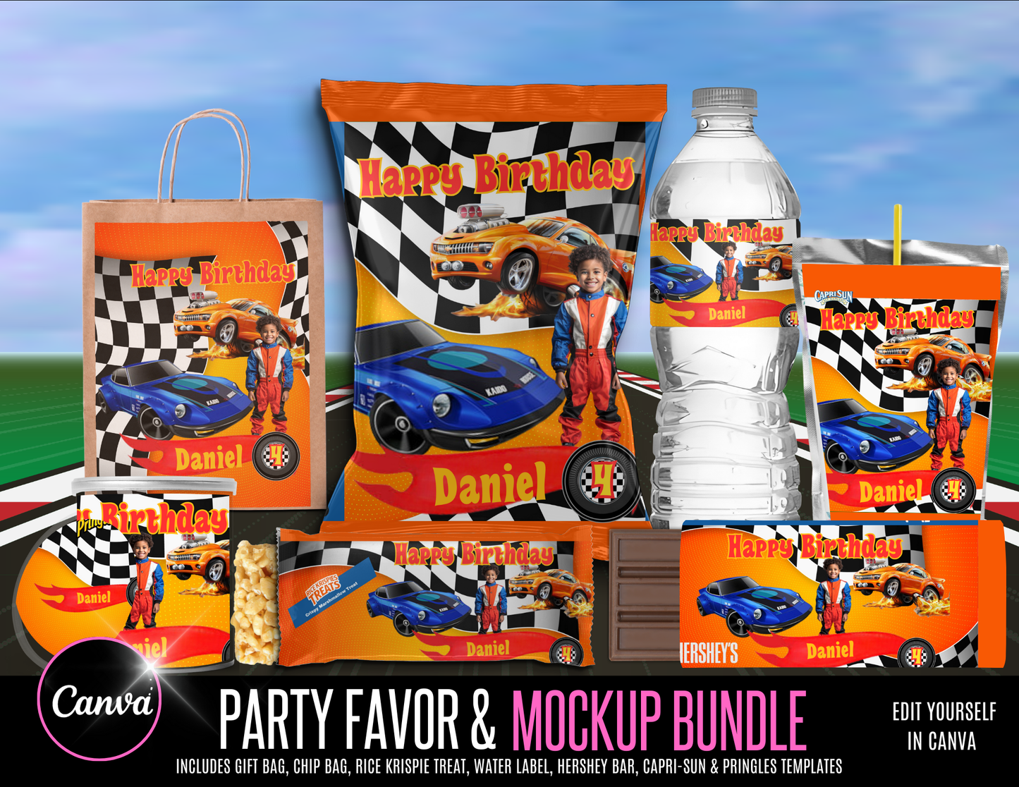 Character Party Favors Race Car Theme Party Digital Product, Canva Editable Templates, Canva Pro