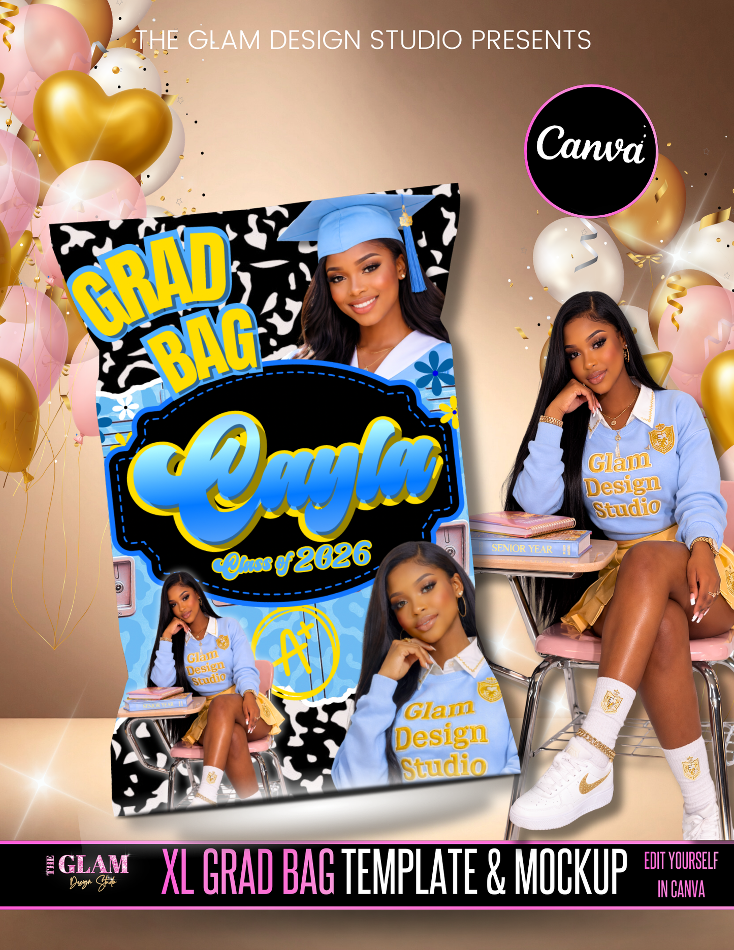 Graduation Party Favor Templates Bundle Canva | Editable Chip Bag, Capri Sun, Water Bottle, Candy Wrappers, Rice Krispie, Keychain, Perfume Labels | Class of 2026