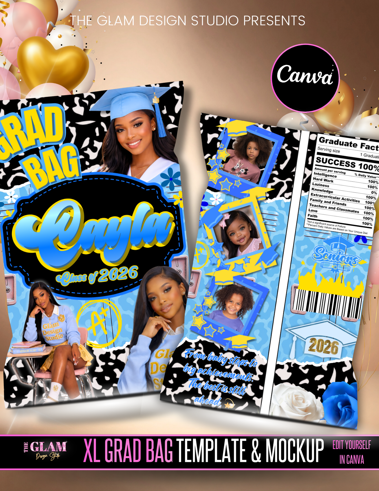 Graduation Party Favor Templates Bundle Canva | Editable Chip Bag, Capri Sun, Water Bottle, Candy Wrappers, Rice Krispie, Keychain, Perfume Labels | Class of 2026